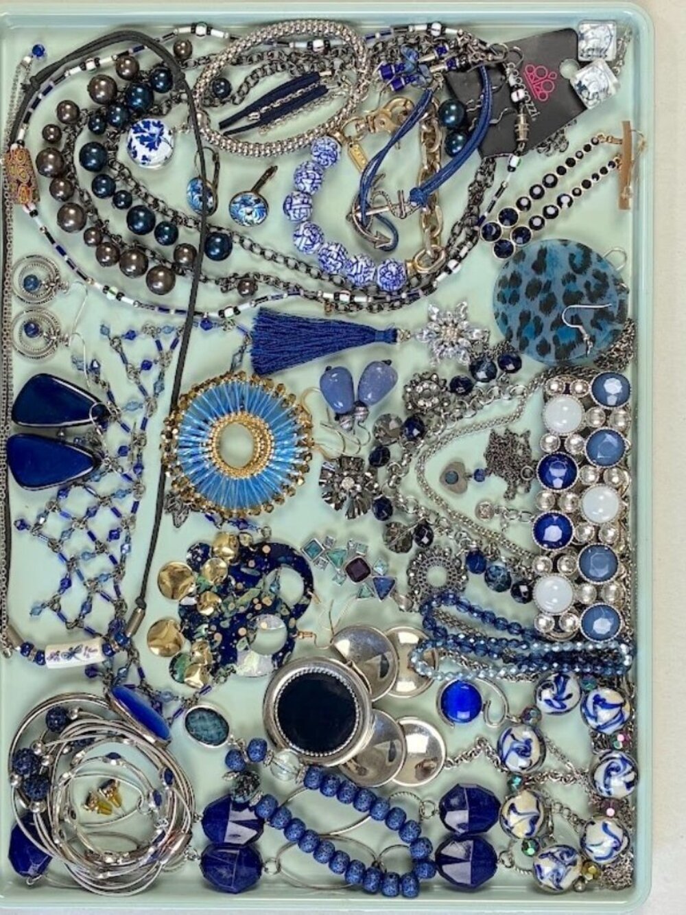 Jewelry Lot Dk. Blue Navy Cobalt Wearable Costume Craft Resell Reuse 35 Pc 1+ lb